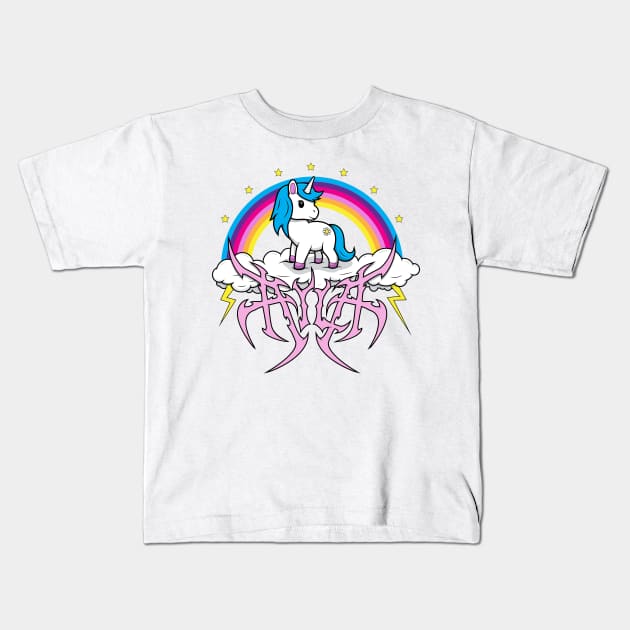 Ayla Death Metal Unicorn Kids T-Shirt by UnluckyDevil